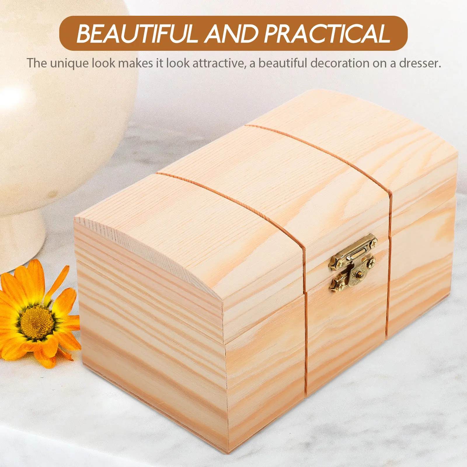 Wooden Jewelry Organizer Box Rustic Style Easy Open Lidded Storage for Rings Earrings Necklaces Bracelets Trinket Keepsake