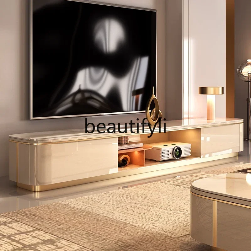 yj58 New coffee table light luxury large apartment 1.4m glass surface coffee table living room household storage rock board tea