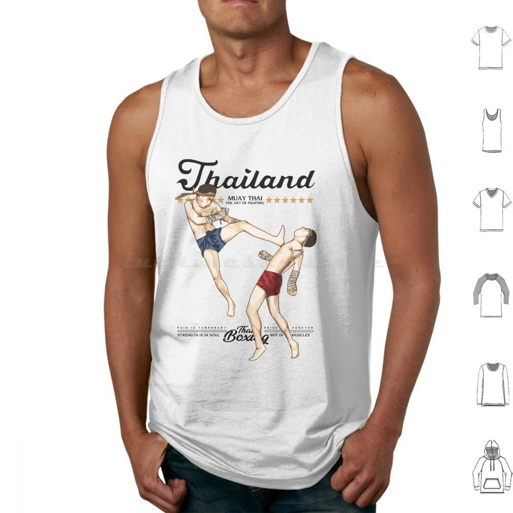 Muay Thai Tank Tops Print Cotton Muay Thai Boxing Kickboxing Thailand Boxer Martial Arts Wai Kru Sak Yant Mixed Martial