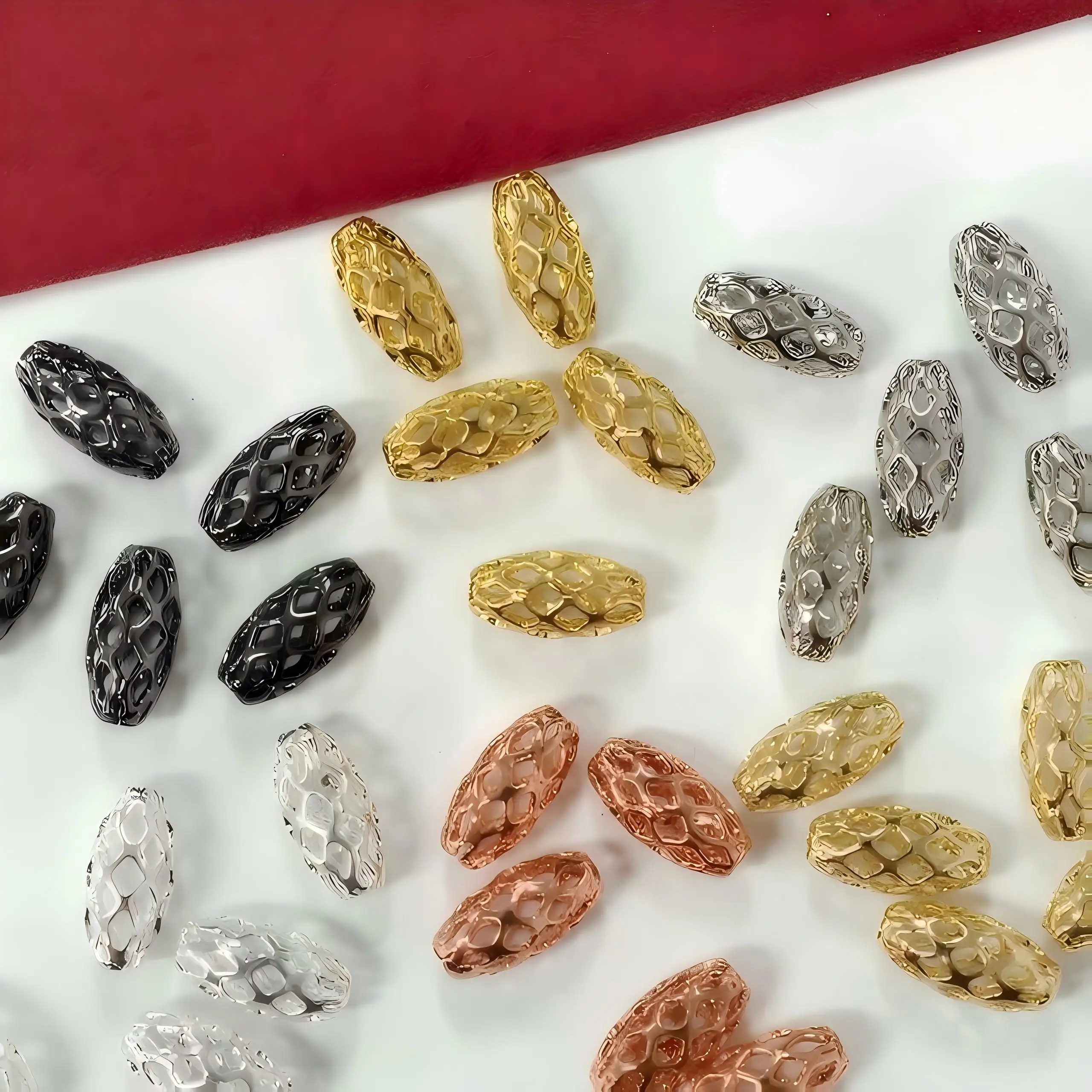 ลูกปัดทรงกระบอกตาข่ายแบบกลวง 15 ชิ้น สำหรับทำสร้อยข้อมือ สร้อยคอ อุปกรณ์ทำเครื่องประดับ วัสดุทำเครื่องประดับ ขายส่ง