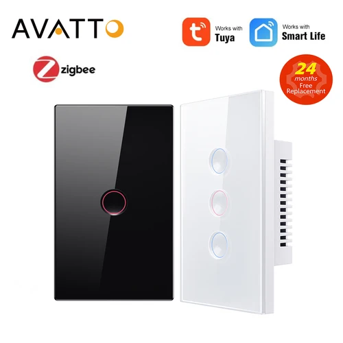 AVATTO Tuya Zigbee interruptor de ranura inteligente cable neutro requerido 1/2/3/4 Gang luz WiFi Interruptor táctil funciona con Alexa Google Home