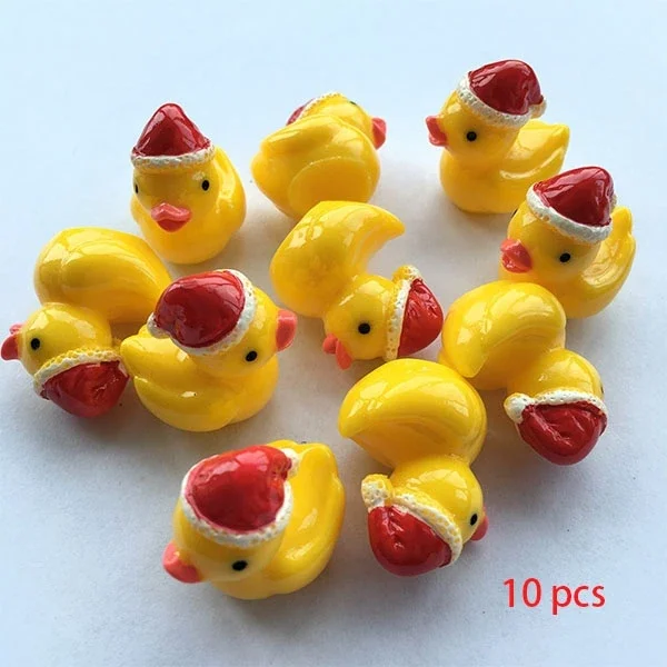 10 PCS Cute DIY Miniature Resin Christmas Hat Yellow Duck Micro Landscape Garden Decor Christmas Decor Crafts Slime Charm Ducks