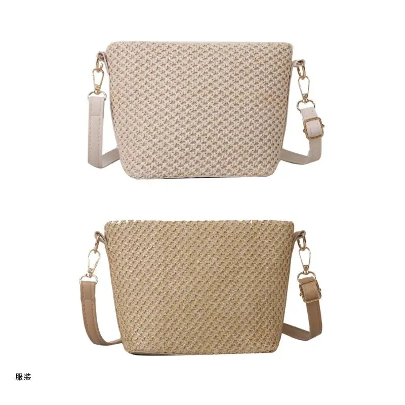 

D0UD Summer Travel Woven Bag Straw Weave Bucket Bag Crossbody Bag Casual Shoulder Bag