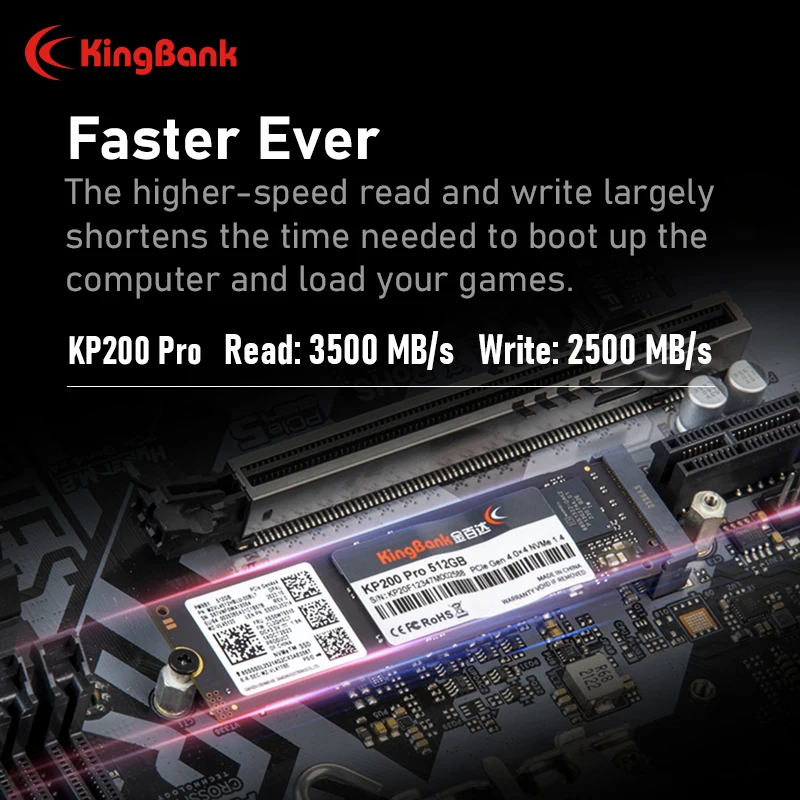 KingBank KP200 Pro SSD Gen4x4 High Speed 3500MBs 512GB M.2 2280 SSD NVMe1.4 M2 Internal Solid State Drive for Laptop Desktop