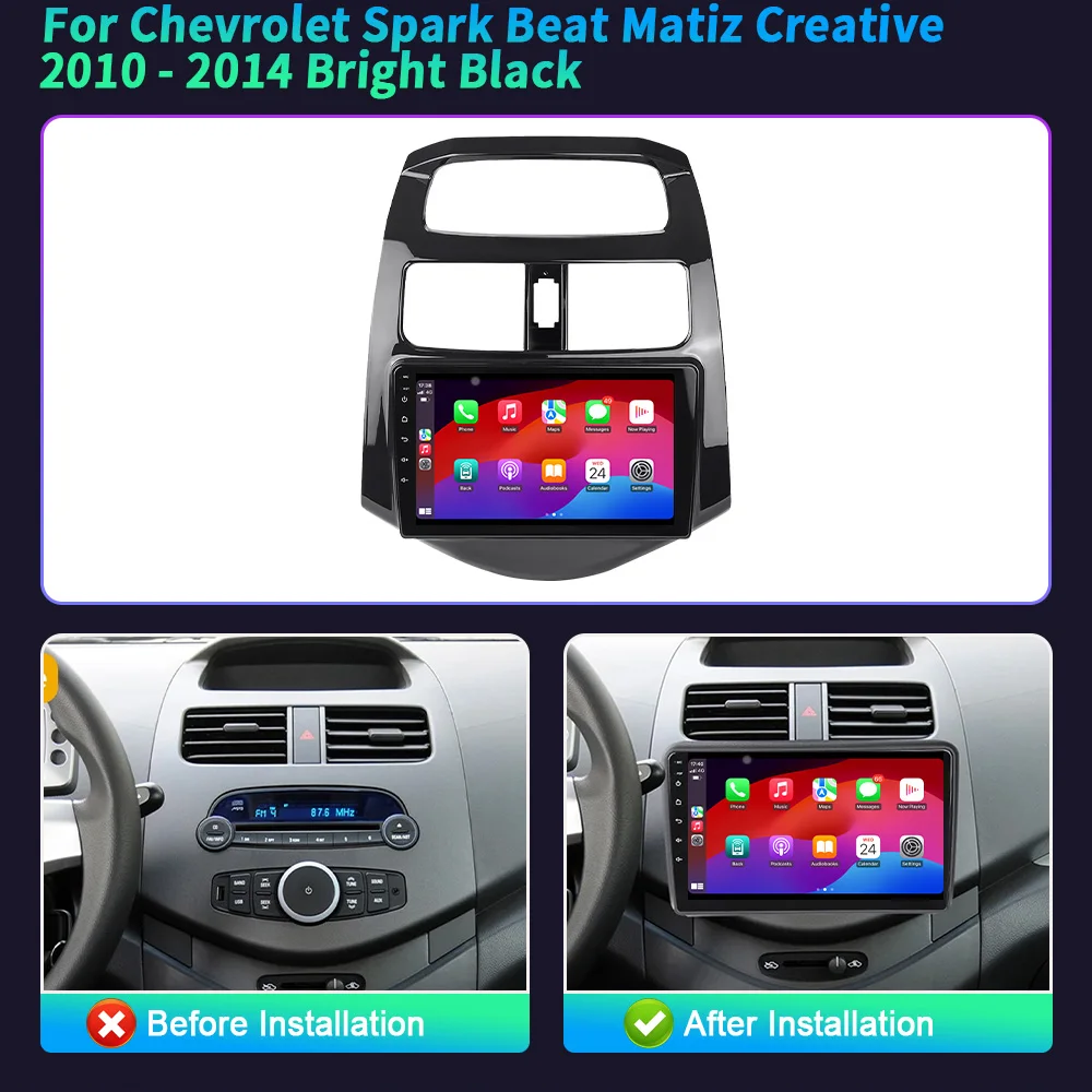 Android 14 For Chevrolet Spark Beat Matiz Creative 2010-2014 Bright Black Car Radio 4G GPS Stereo Navigation BT Carplay Screen