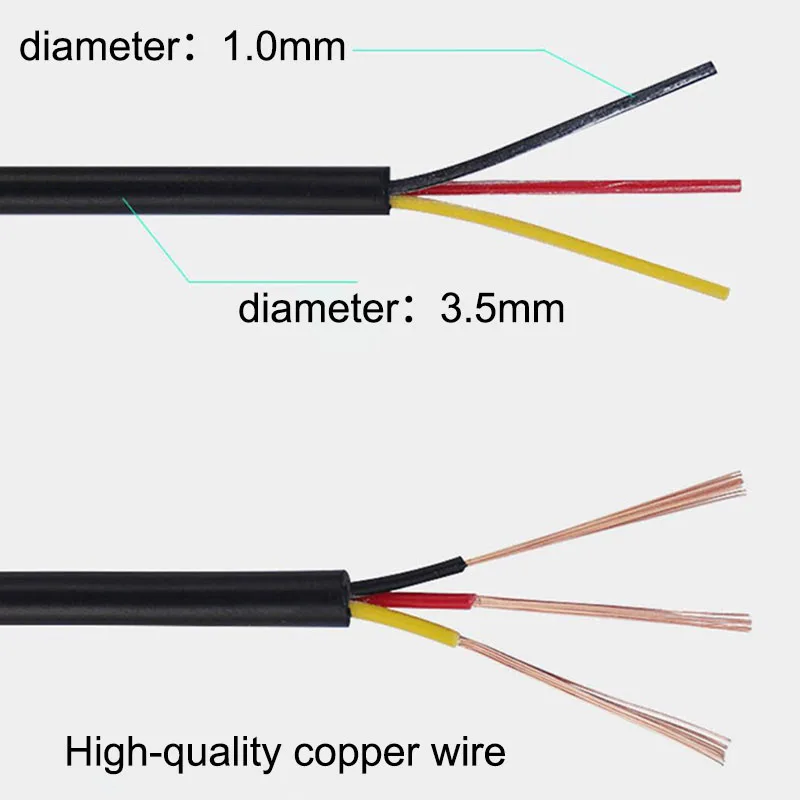 Conector de cabo de cobre com 3 núcleos, condutor de cabo de alimentação elétrico macio para extensão de luz de tira led diy 24awg 28awg f1