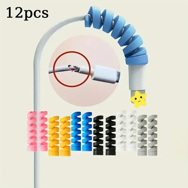 12pcs Spiral Charger Data Cable Protective Case Set