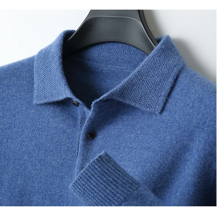 LHZSYY 100%Merino Wool Hot Cardigans Men Lapel Pullover Long Sleeve POLO Neck Sweaters Loose Tops Knit Clothing Large Size Shirt