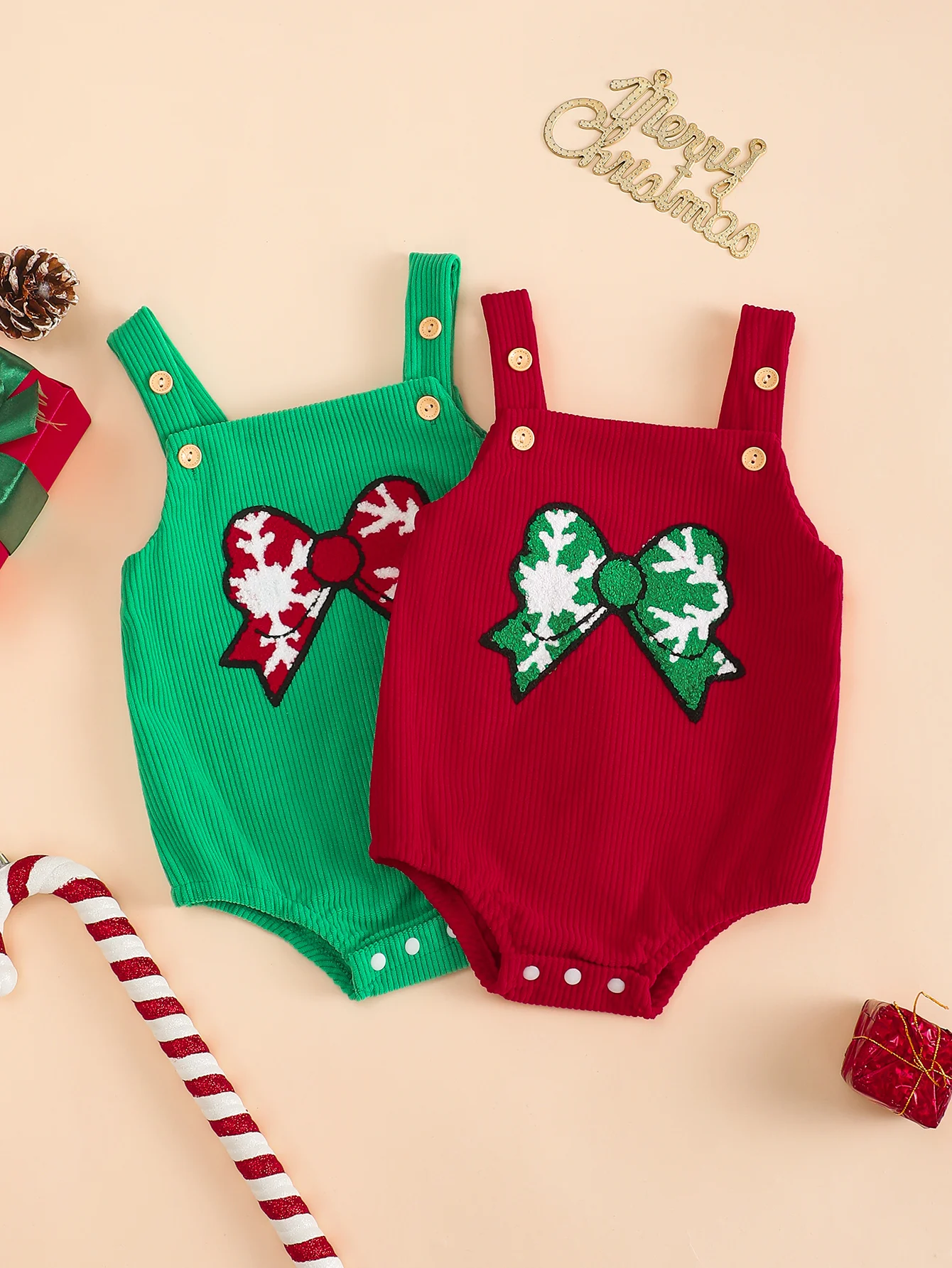 Baby Boy Corduroy Romper with Bowtie And Embroidered Pattern Adjustable Strap Babygrow Onesie for Infants