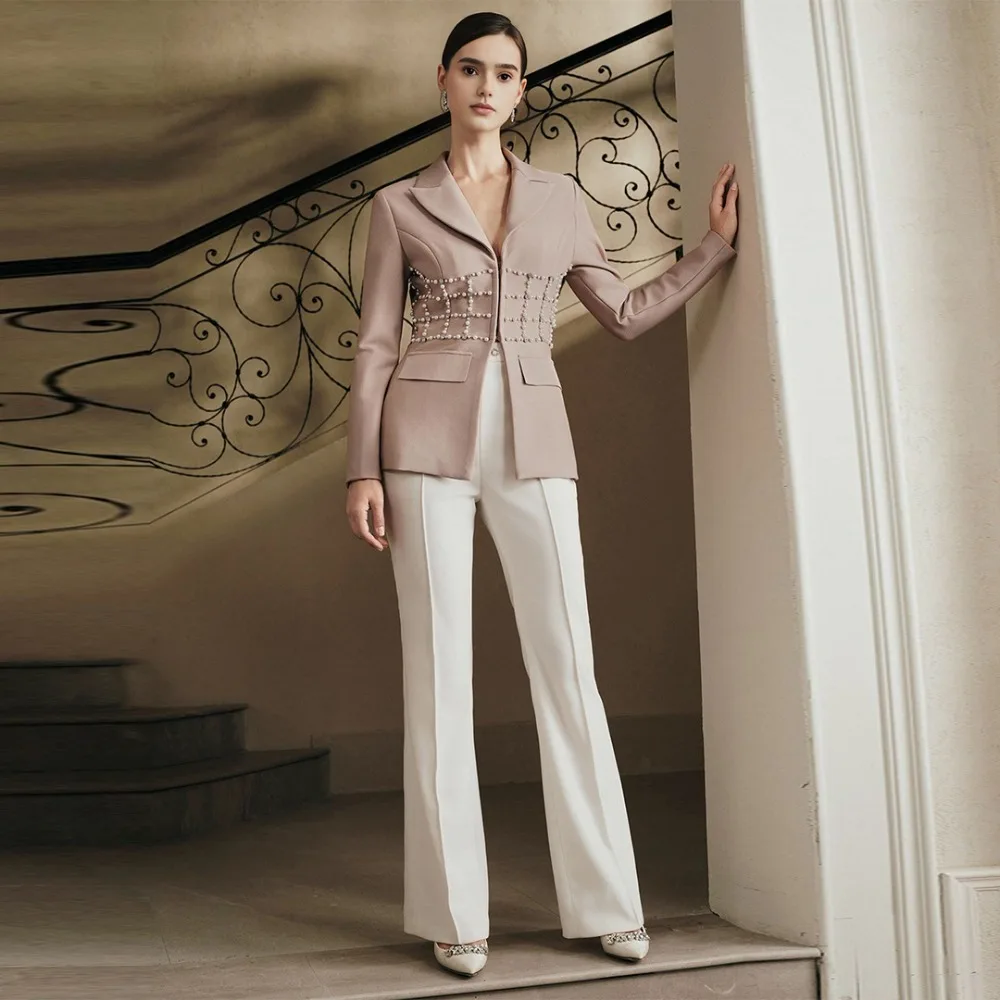 Elegant Slim Fit Women Jacket Suit V-Neck Long Sleeve Tunic Blazers Diamond Embellished Fffice Wear Commute Clothing