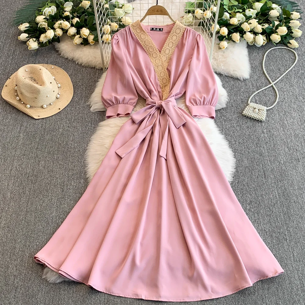 Vestido elegante y Sexy de satén con cordones y encaje, corte en A, para verano, playa, vacaciones, ajustado, vestido de fiesta de noche para mujer