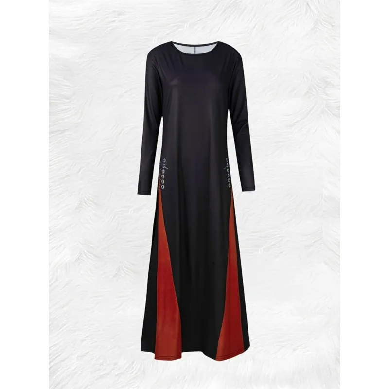 Wmstar 2025 New Women Fashionable Elegant Dress Tight A  Line Large Skirt Hem Long Sleeve Round Neck Dress Color Blocking