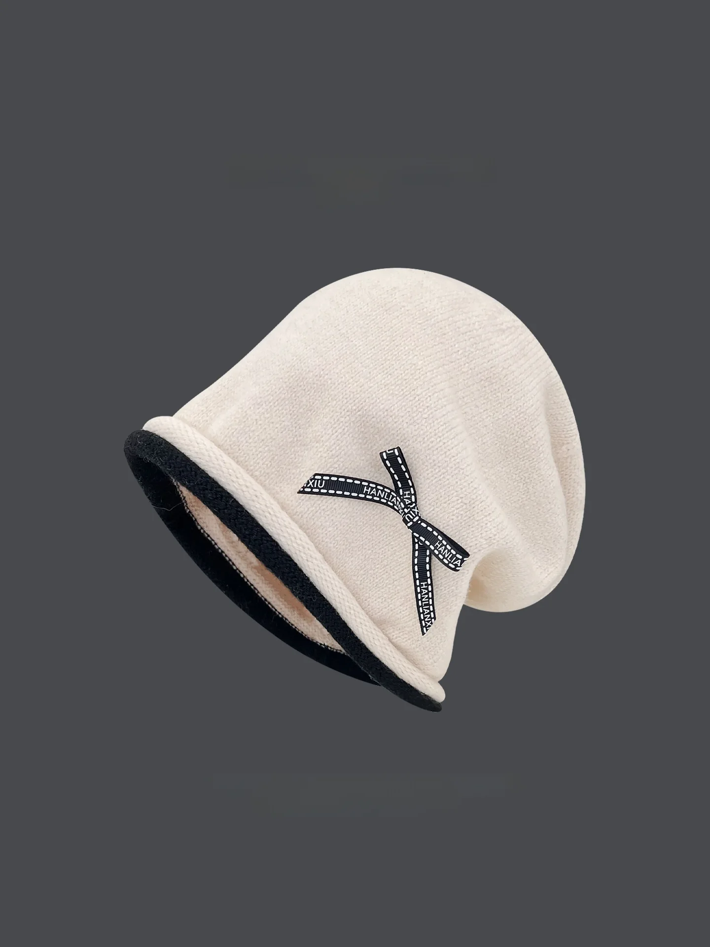 retro-color-block-knitted-hat-with-bow-knot-for-women-warm-fashionable-face-slimming-autumn-winter-versatile-cold-weather-cap
