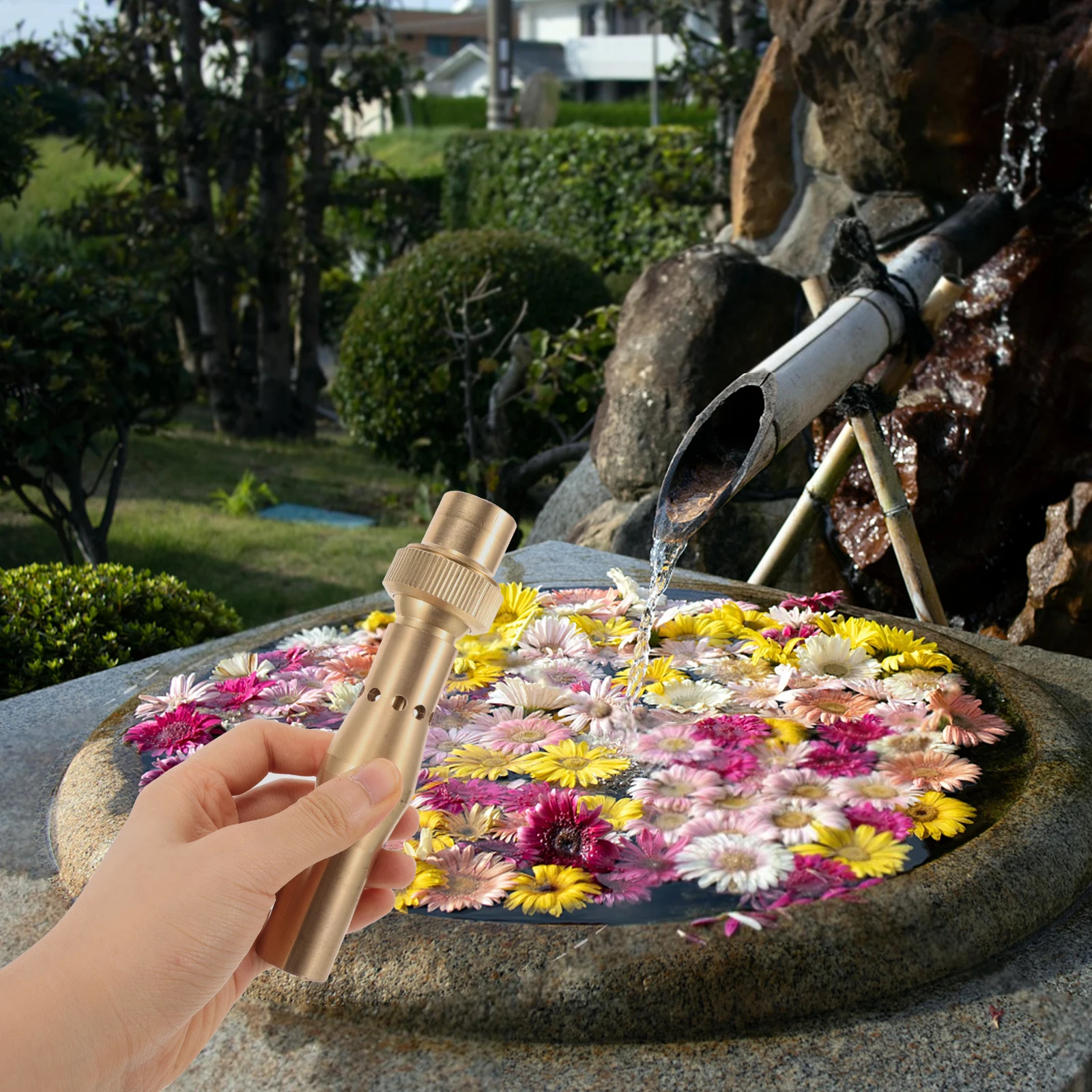 

L Fountain Nozzle Adjustable Flow Garden Water Features Pond Fountain Spray Brass Easy Installation Outdoor