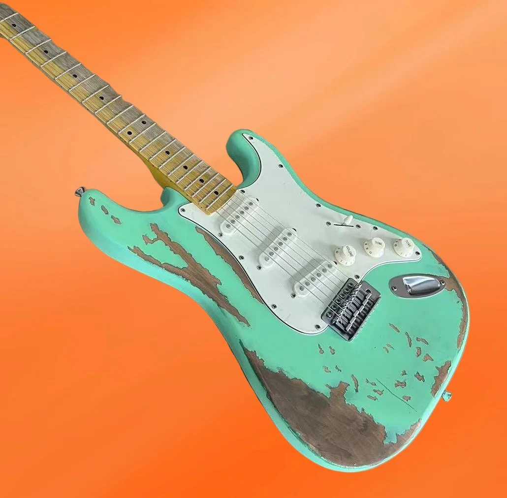 جيتار أخضر عتيق جديد لعام 2026 مصنوع من خشب القيقب مصنوع بحرفية رائعة (أو صناعة متقنة)