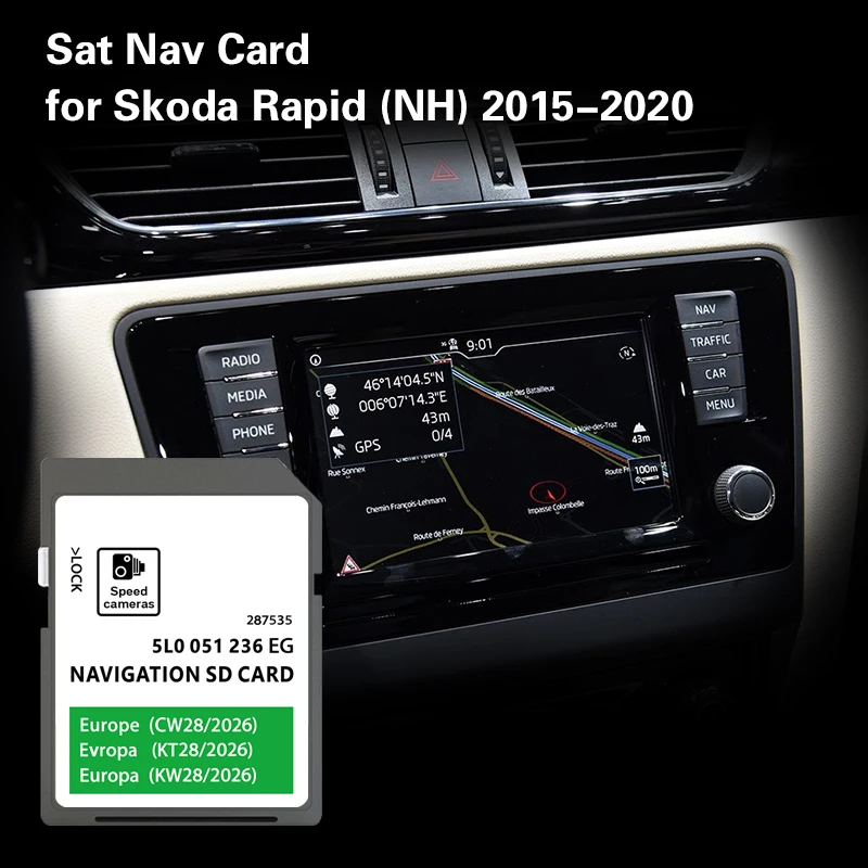 

Fitting for Skoda Rapid 2015-2020 MIB2 Update EU Greece UK Hungary Map SD 32GB Card