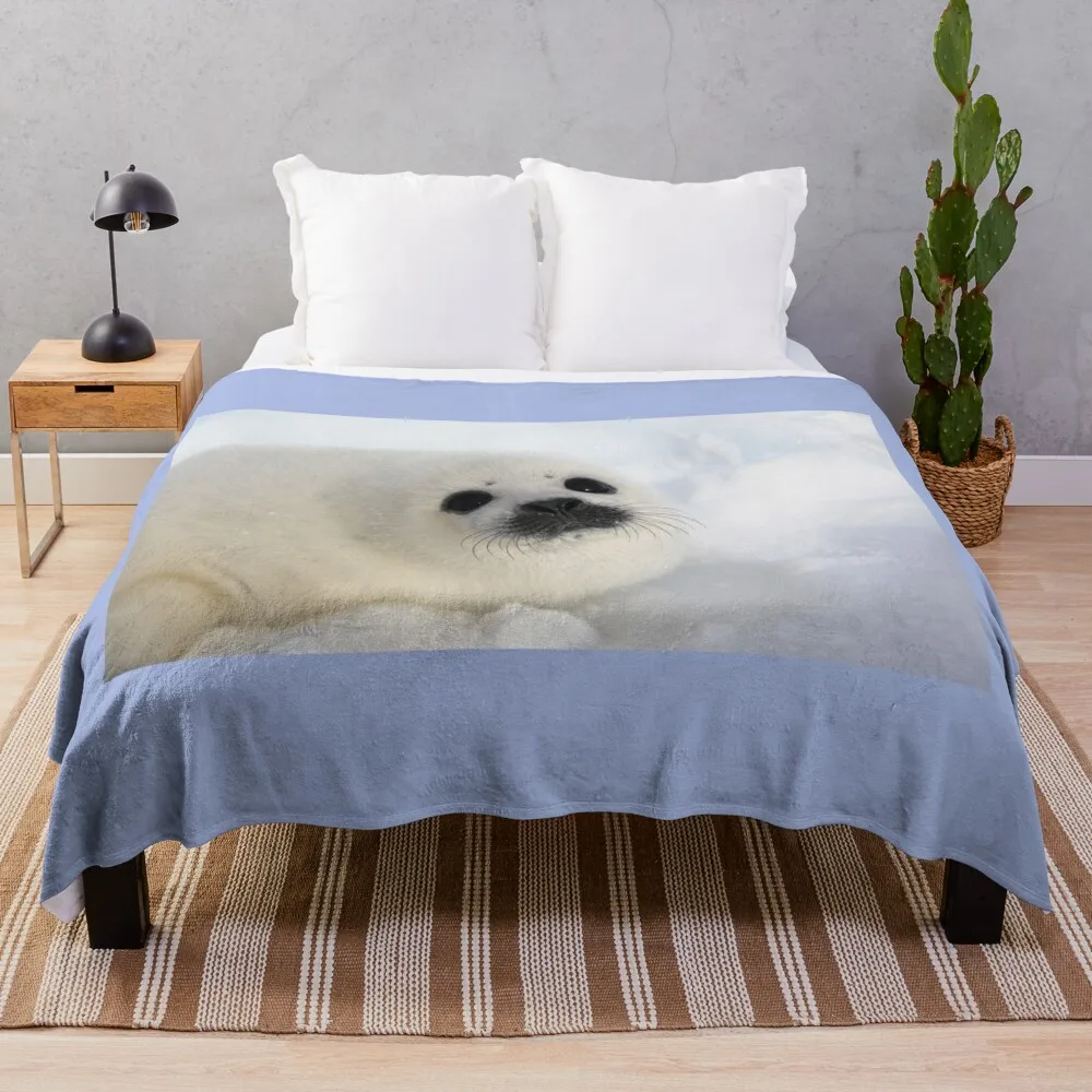 Baby Harp Seal on Ice and Snow, Canada Throw Blanket Bed Fashionable decorative Personalized Gift Blankets