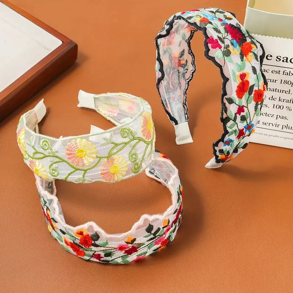 1pc Sommer Stickerei Blume Stirnband Mesh Ethnischen Stil Floral Stoff Breiten Rand Hohe Schädel Stirnband Süße Böhmischen Stil stirnband – Detail 3