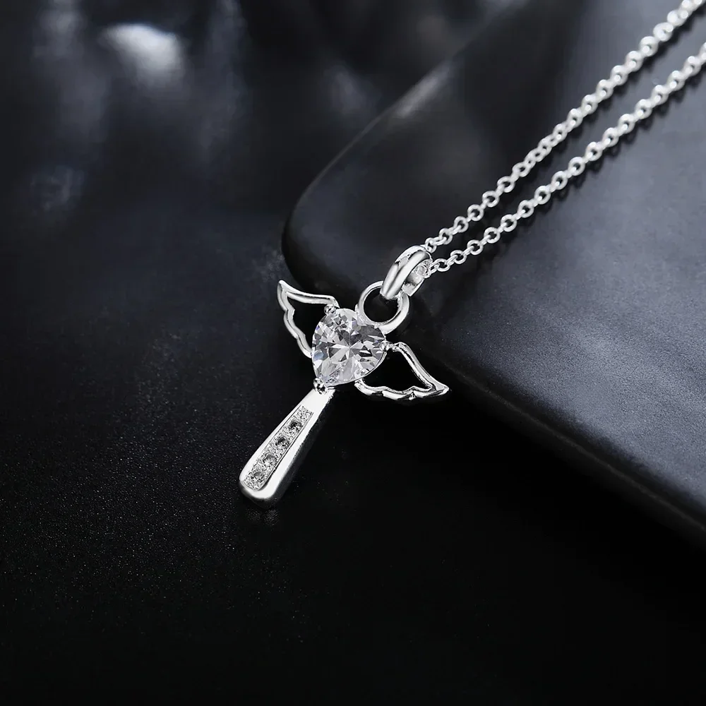 

925 Sterling Silver angel crystal cross pendants Necklace For Women Popular brands luxury party Wedding Jewelry Christmas gifts