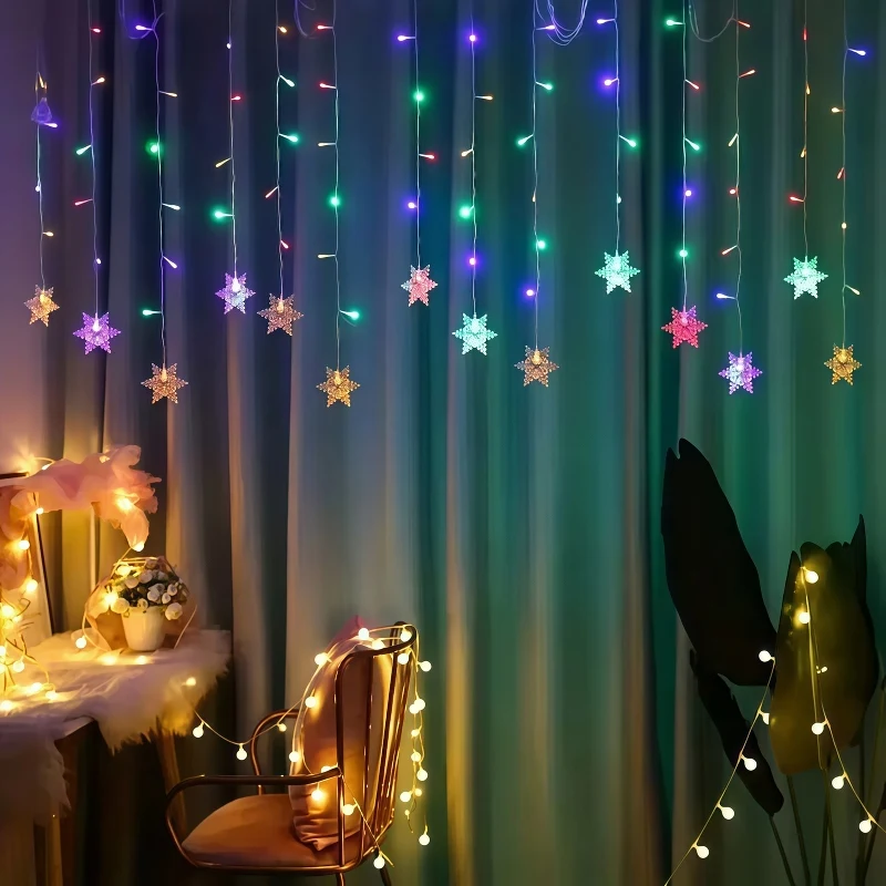 USB LED Curtain Lights SnowflakeCurtain String Lights with 8 Lighting Modes Perfect for ChristmasValentine's Day Birthday Gifts