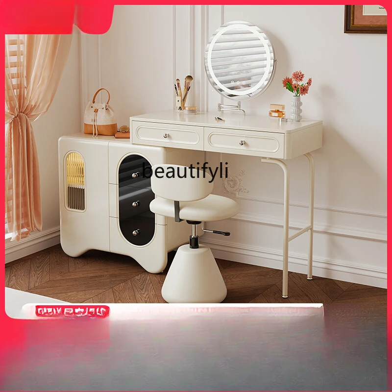 

Cream wind retractable dresser chest cabinet integrated solid wood French bed end corner makeup table