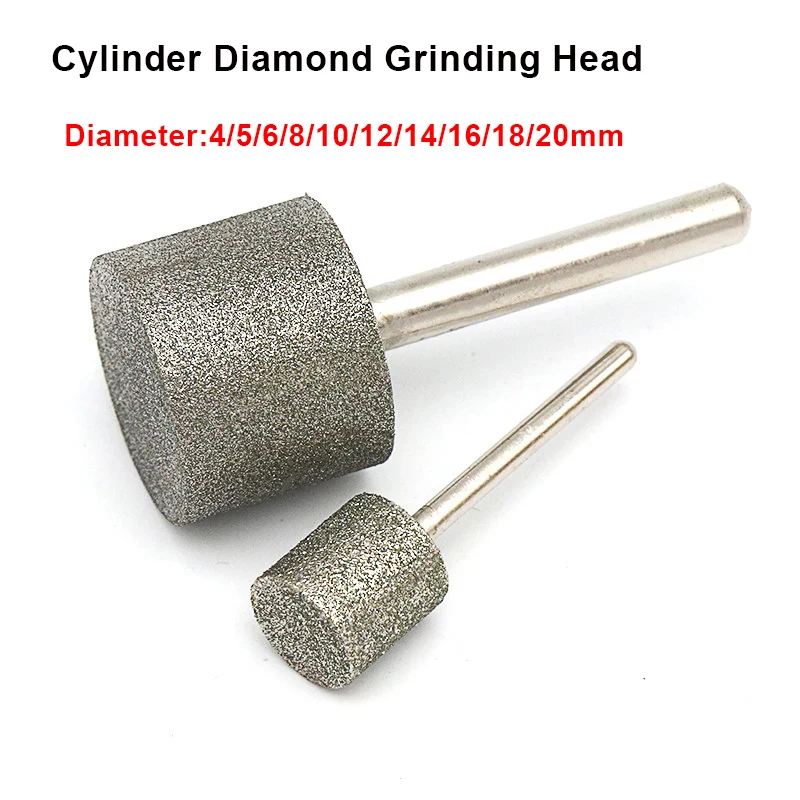 

1Pcs 3/6mm Shank Cylinder Diamond Grinding Head 4-20mm Grinding Bit Needle For Carving Deburring Jade Polishing Abrasive Tool