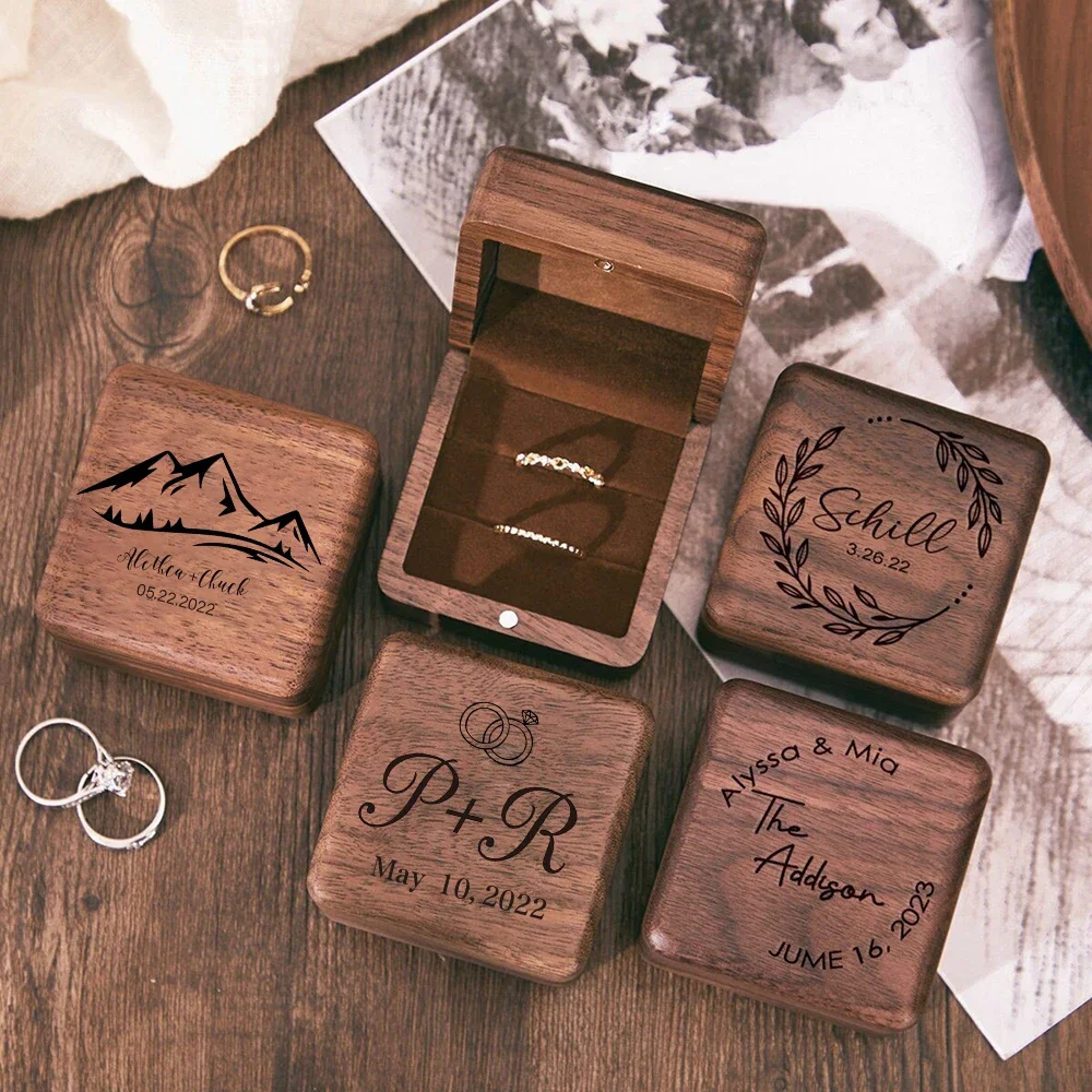 

Custom Wood Wedding Ring Box Engagement Ring Bearer Personalized Rustic Mr and Mrs Proposal Ring Jewelry Box Holder Gifts