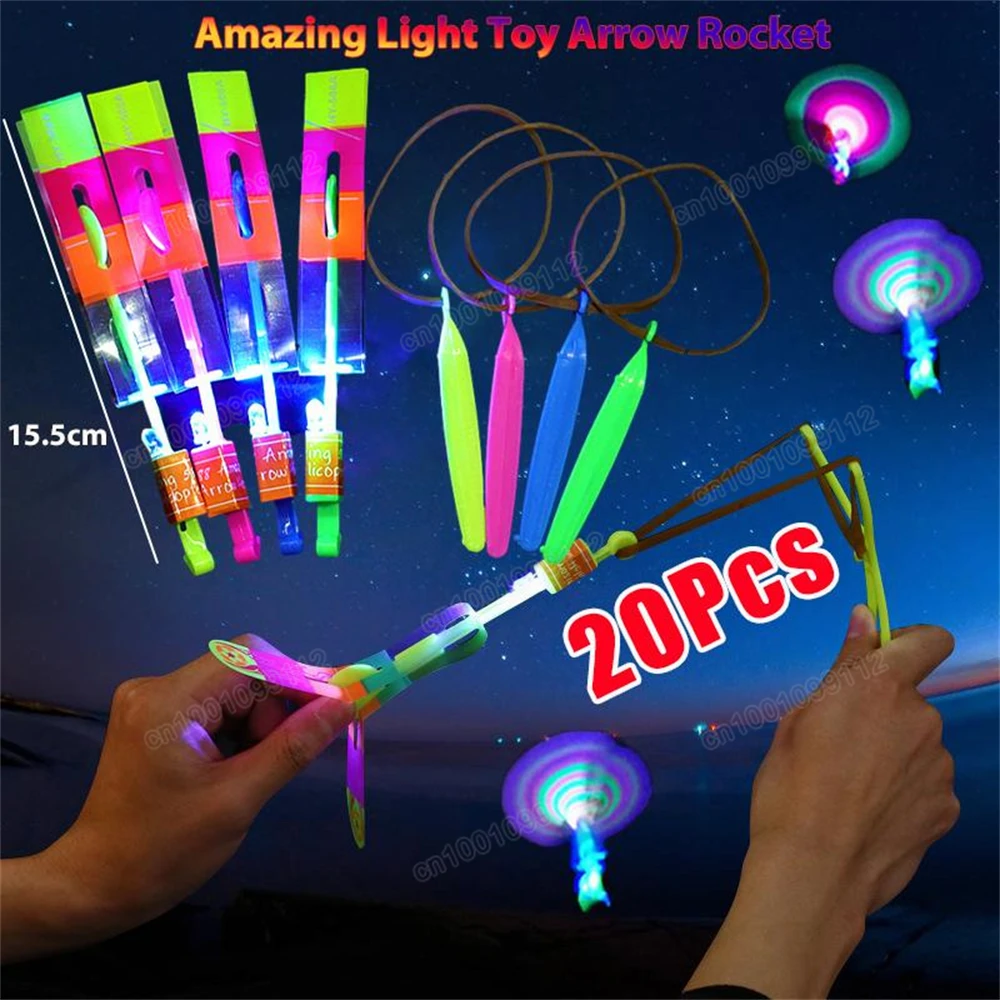 1/5/10pcs Amazing Light Toy Arrow Helicopter Rotating LED Flying Toy Party Fun Gift Rubber Band Catapult for Childrens