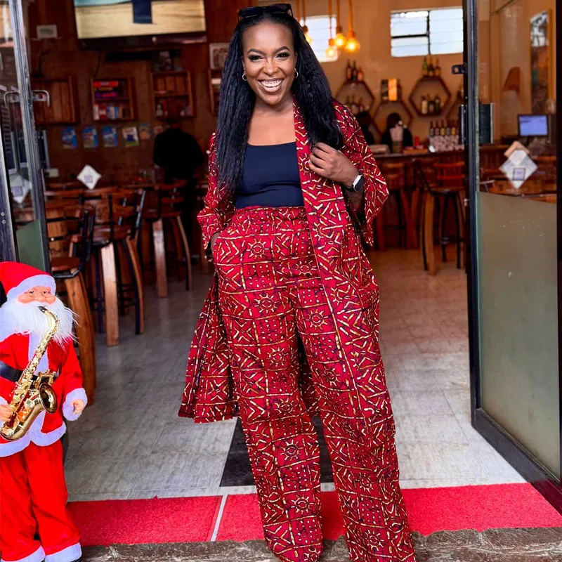 

Women's New Year's Set Printed Five-Sleeve Cardigan Trousers Two-piece Set Women's