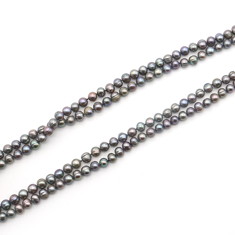 

Natural Freshwater Dyed Threaded Pearl Necklace Irregular Round Pearl Neck Ornament Gift 122cm Length Simple Style Pearl Jewelry