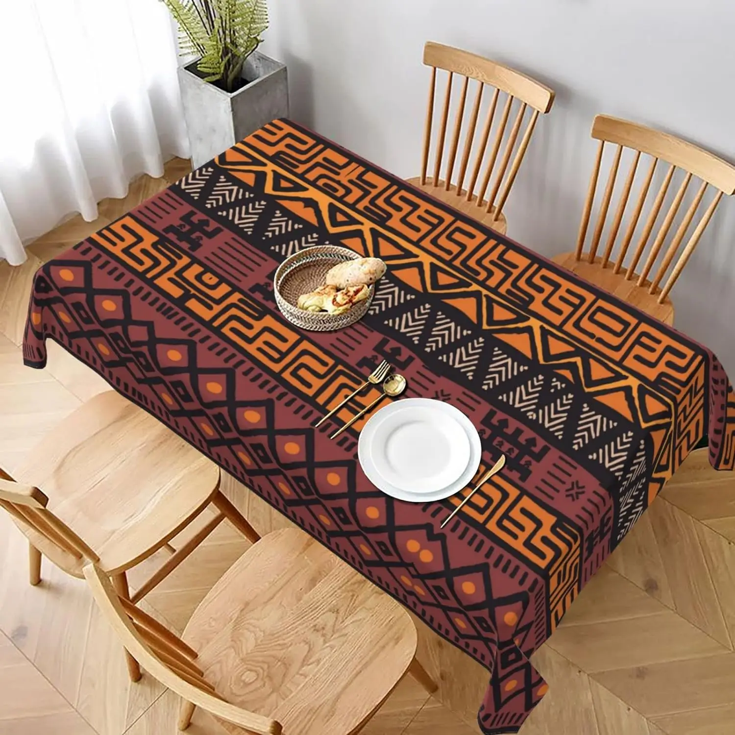 African Mud Tribal Tablecloth for Rectangle Table Decor Reusable Waterproof Tablecloth Kitchen Dining Wedding Party Decorations