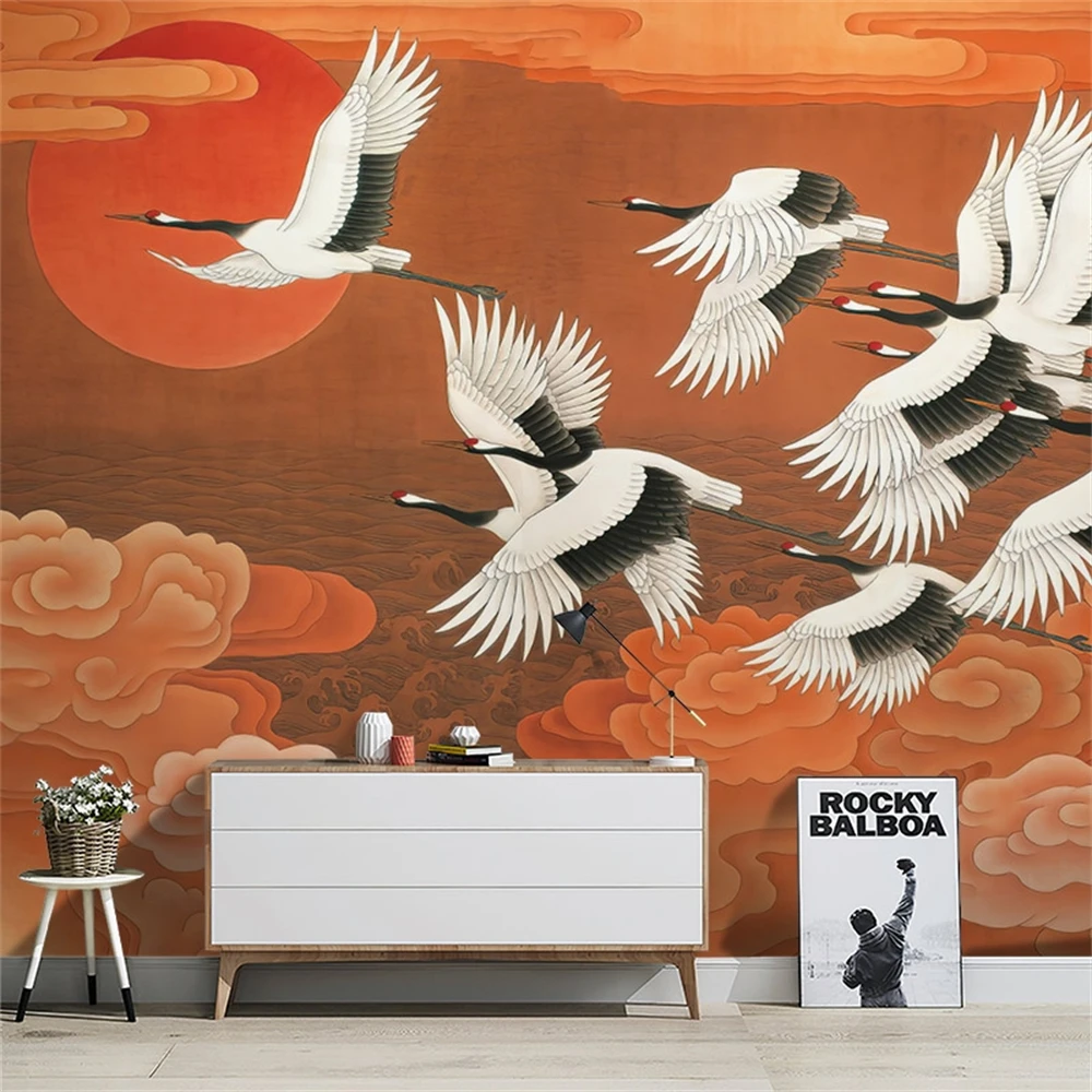 Custom Auspicious clouds cranes TV background wallpapers for living room sofa country tide mural waterproof wallpaper wall paper