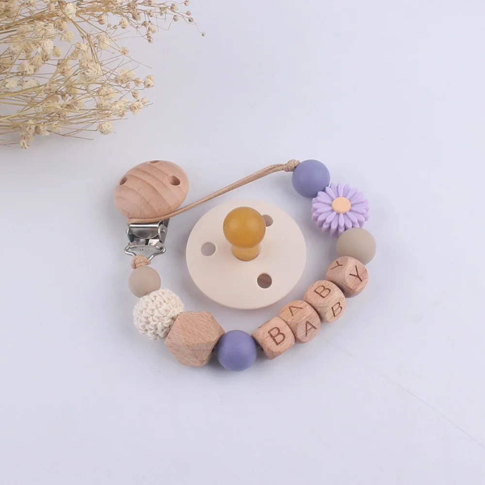 

Adjustable Pacifier Holder Clips Dummy Nipple Wood Baby Pacifier Chain Anti-lost Letter Baby Teether Toys Straps Children