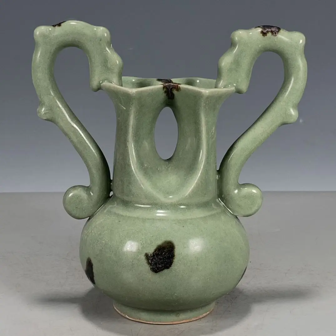 

Реплика фарфоровой вазы с двойным драконом, выполненной в стиле династии Сун, с зеленой глазурью, китайское художественное изделие.