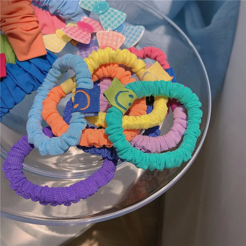 

Korean Colorful Smiling Face Hair Circles Summer New Fine Edition Large Intestine Circles Versatile Basic Hair Accessories