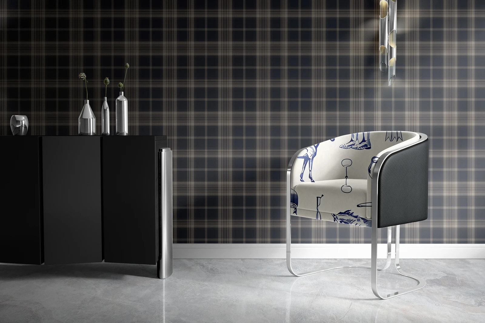 Tradycyjna tapeta ścienna w kratę, ciemnoniebieska tapeta w kratę z beżowymi akcentami, samoprzylepna tapeta ścienna do łazienki, 50 cm * 300 cm