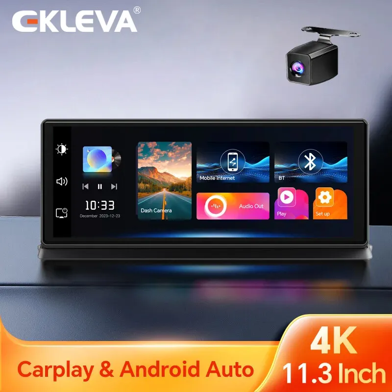 EKLEVA 11.3 INCH 4K Dash Cam Rearview Camera Carplay & Android Auto Smart Player GPS Navigation Car DVR WIFI Dual Lens Monitor