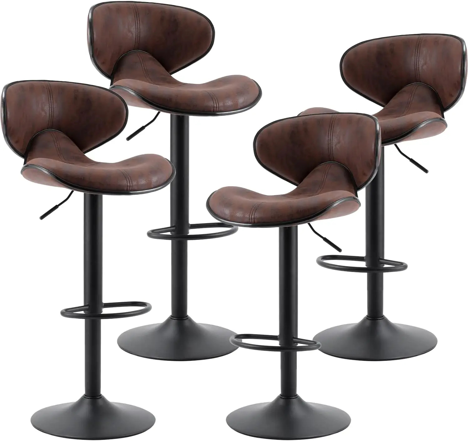 Bar Stools Set of 4 - Adjustable Barstools with Back and Footrest, Counter Height Bar Chairs for Kitchen, Pub - Retro Brown