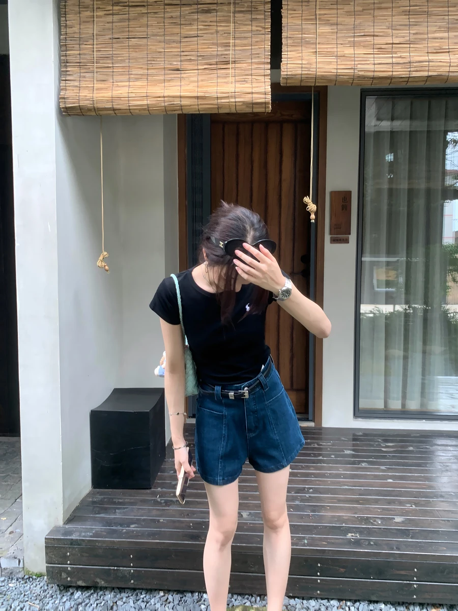 

Женские эластичные джинсовые брюки с высокой талией в стиле ретро, лето 2023, новые универсальные брюки трапециевидной формы с прямыми штанинами для похудения