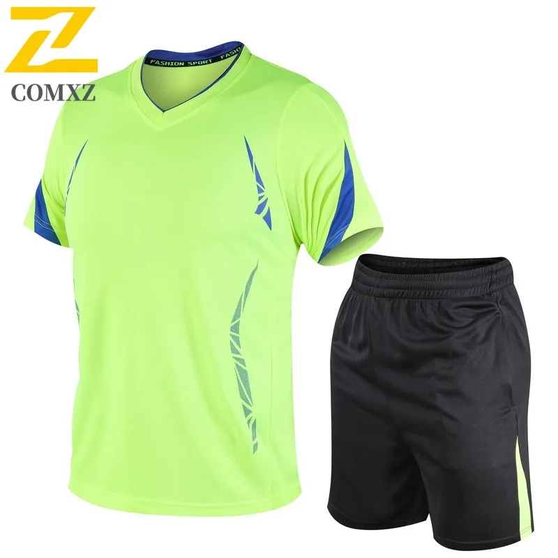 COMXZ Men Outdoor Sports Set Summer Quick-Dry Fitness T-Shirt Shorts Running Breathable Moisture Wicking Loose Fit Sportswear