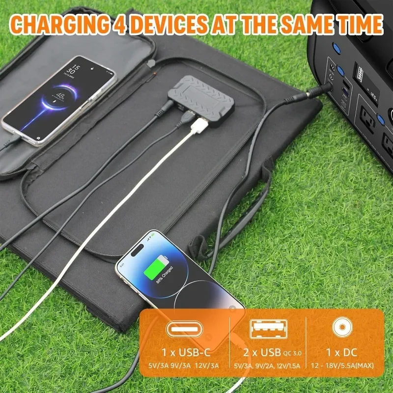 لوحة شمسية محمولة 100 وات قابلة للطي، مخرج QC3.0 USB-C 18 فولت تيار مستمر مع IPX4 مقاوم للماء #3