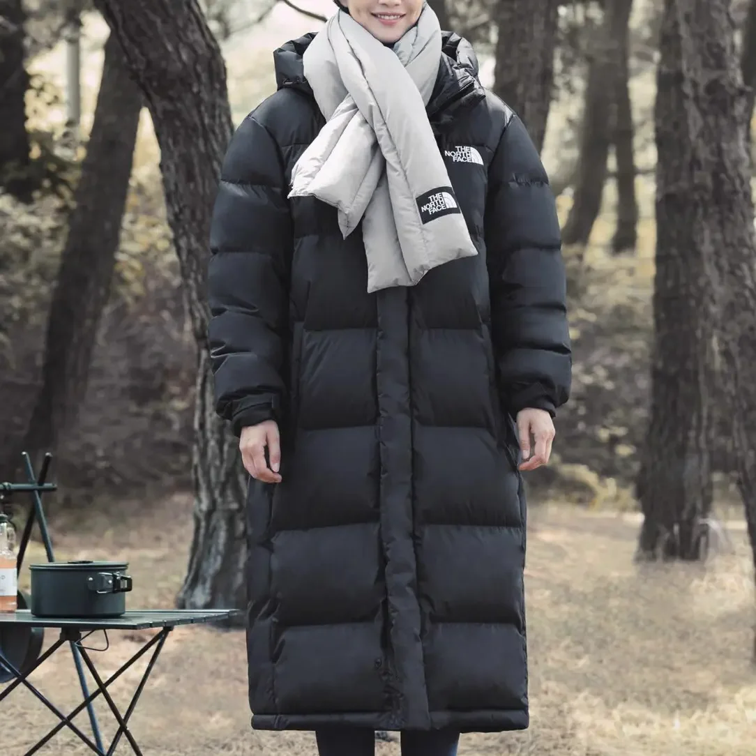 THE NORTH FACE FW23 Logo Casual Warm Hooded Long with Down Jacket Men's and Women's Same Black NC1DP51J