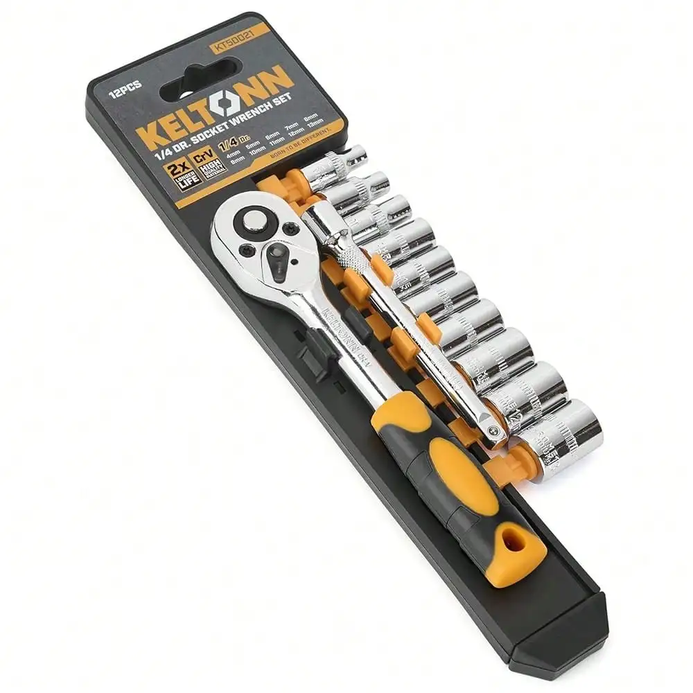 

Набор торцевых ключей метрических, 12 шт., мини-набор головок из стали CR-V (4–13 мм), 1/4 дюйма, с быстросъемной реверсивной трещоткой