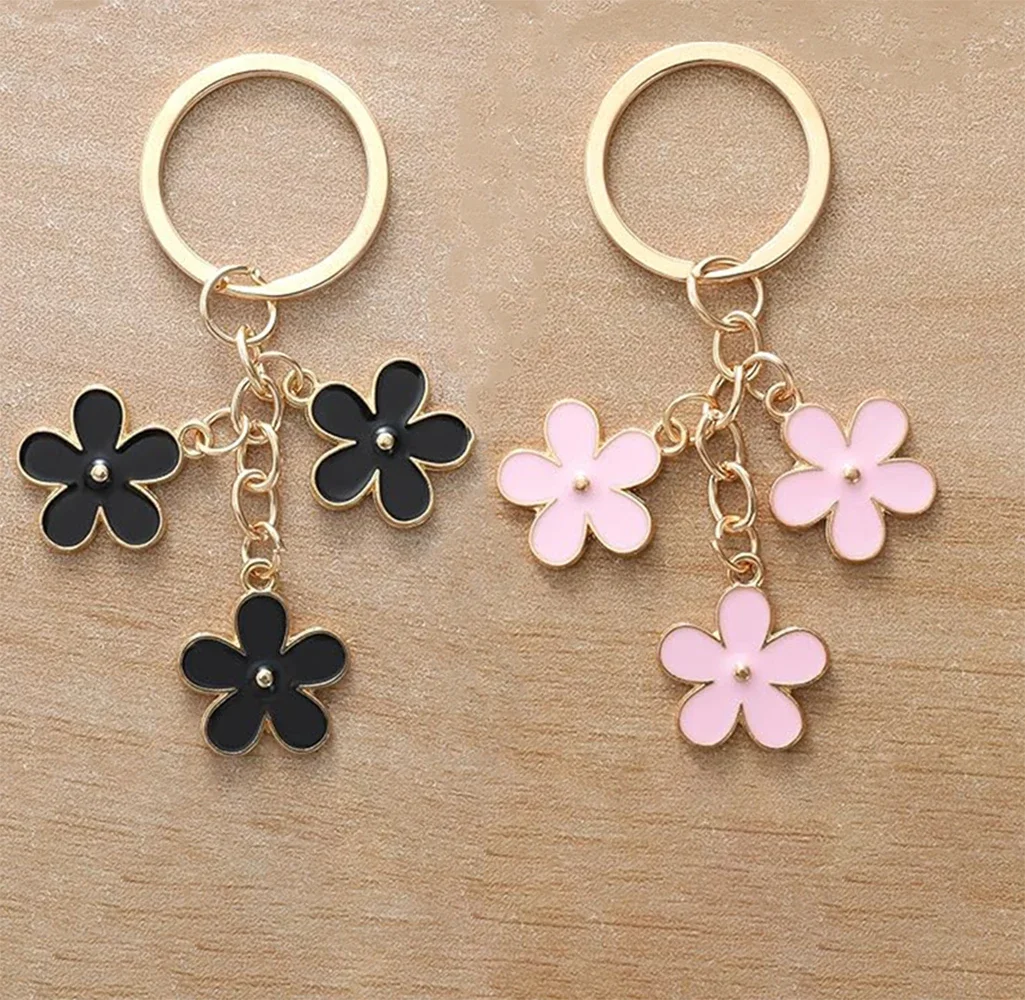 Cute Enamel Flower Keychains Double-Sided Sakura Flower Key Ring For Women Handbag Charm Car Key Accessories DIY Jewelry Gifts