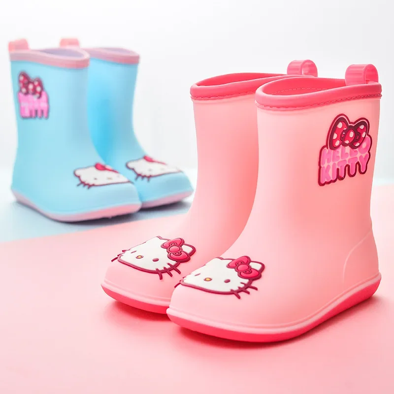 

Hellokittys New Child Rain Boots Girl Anti-Slip Plastic Sanrios Anime Kawaii Cartoon Velvet Cotton Cover Water Boots Boy