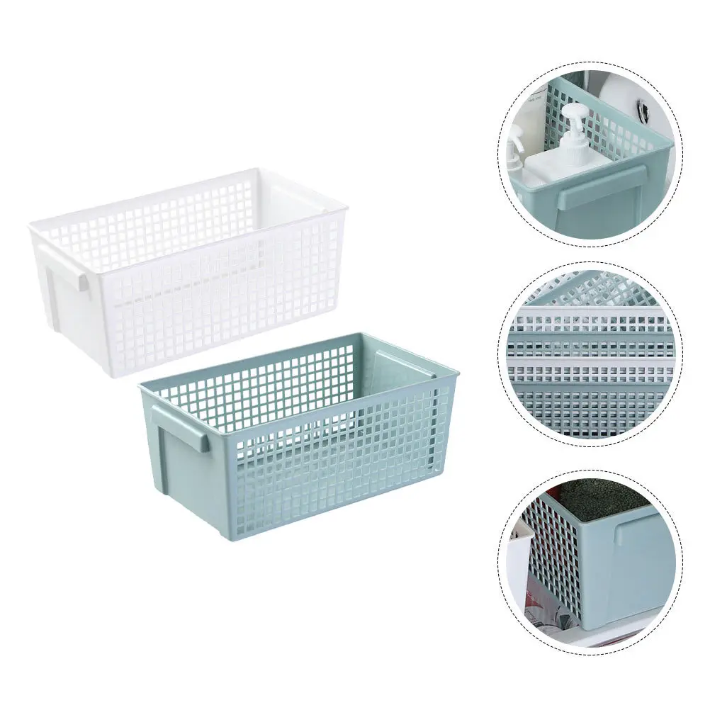 

2pcs Snacks Storage Basket Dormitory Sundries Organizer For Home Kitchen Bathroom Hotel Bedroom Plastic Mesh Desktop Case