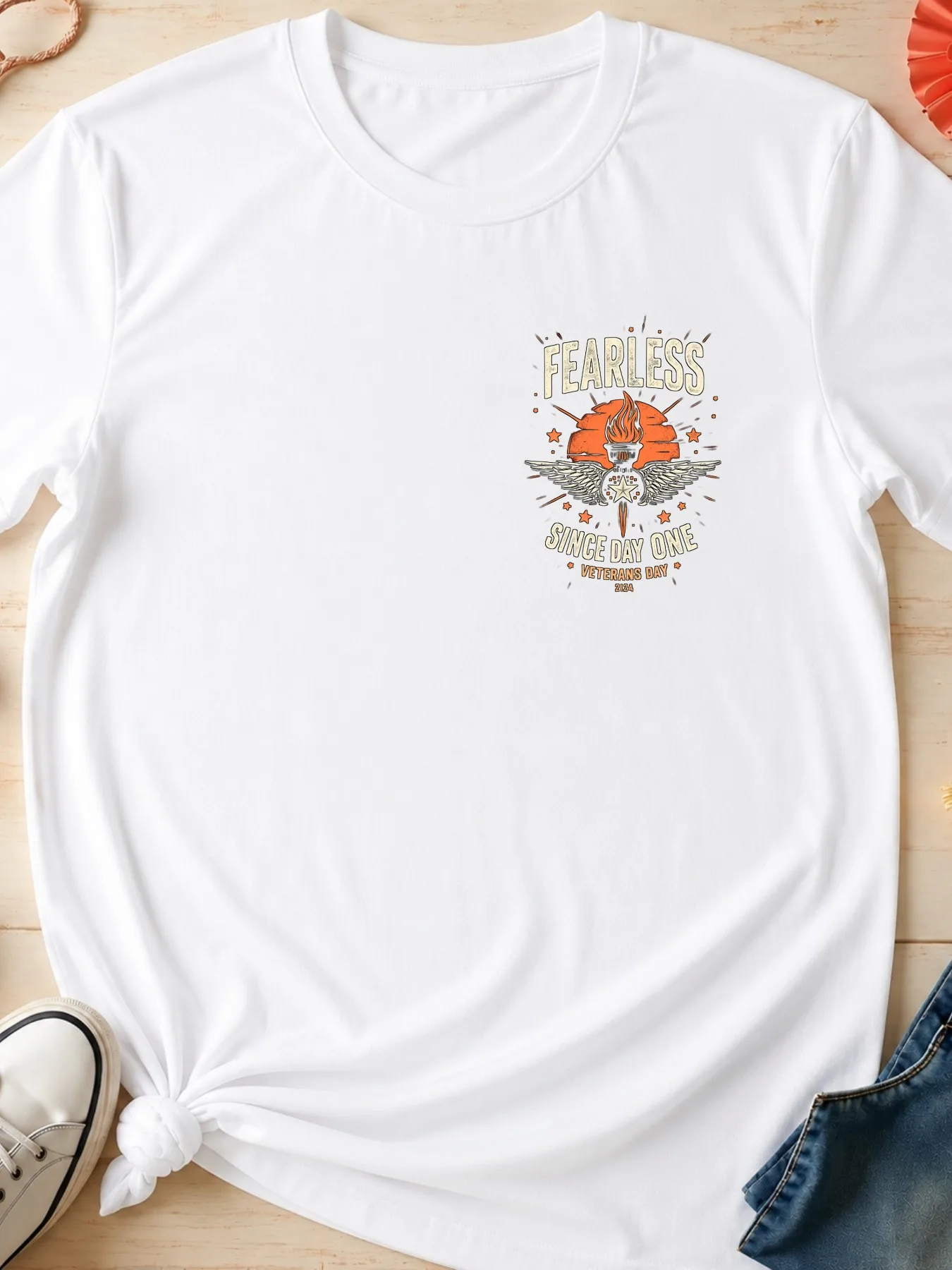 Men's Retro Graphic Tee Summer Casual Loose Fit Fashion Shirt Printed With Fearless Since Day One Veterans Day 2024 Winged Torch