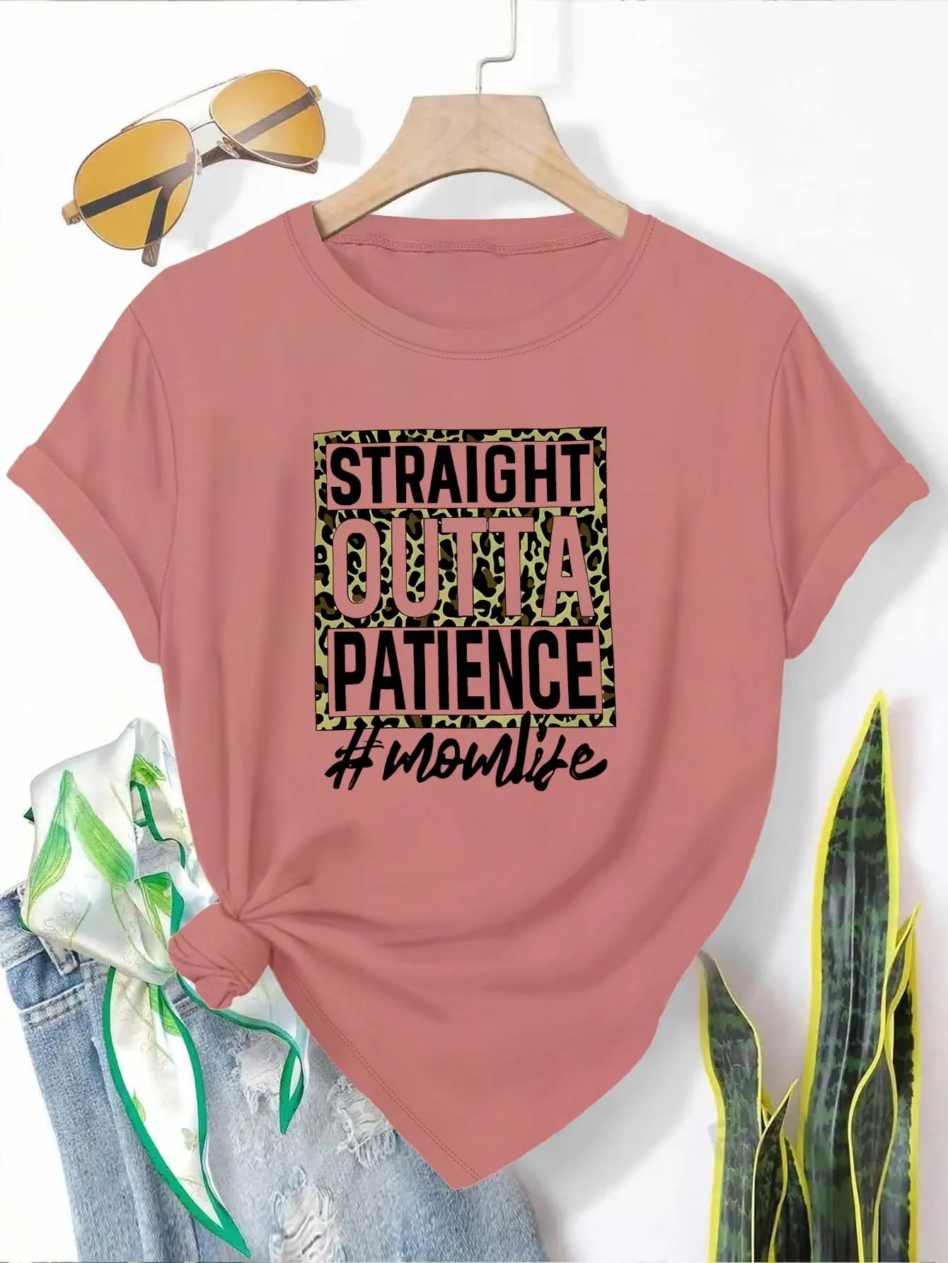 مقاس كبير "مستقيم من الصبر # تي شيرت برسومات Momlife" أنيق وعصري للأمهات الأنيقة