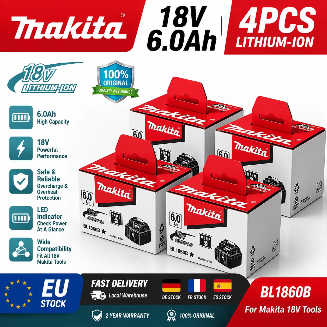 18V 6000mAh Akku für Makita Bl1860B Bl1840 Bl1850B Bl1850 Bl1860 Ddf487 Li-Ion Lxt Akku |     Eu Schnelle Lieferung