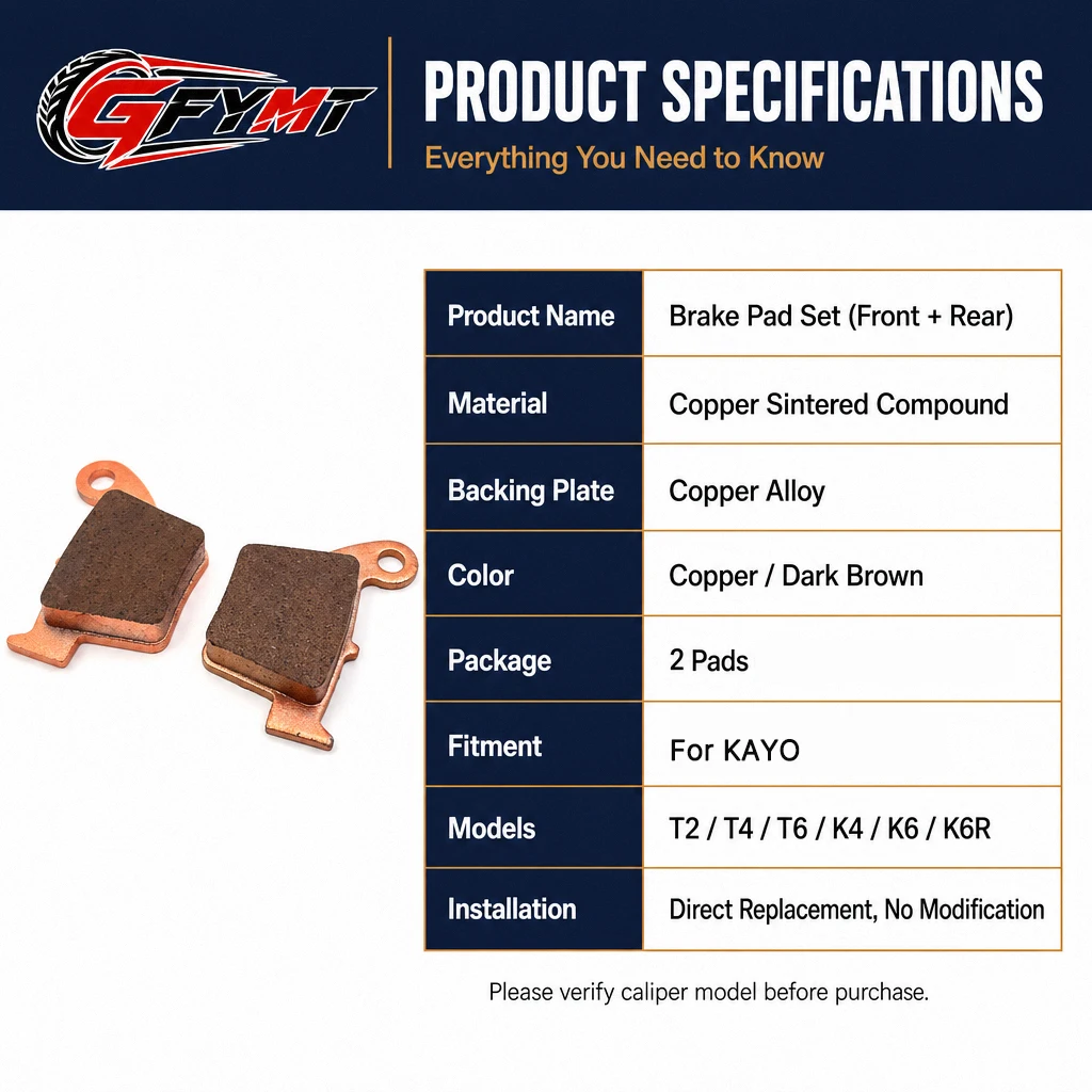 Motorcycle Accessories Front And Rear Brake Pads For KAYO K2PRO T2 T4 T6 K4 K6 K6R Copper Sintered A set of brake pads High